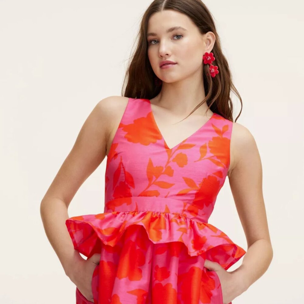 Kate Spade New York x Target Classic Rose Peplum Midi Dress Pink /Red 12 NWT - Picture 4 of 6